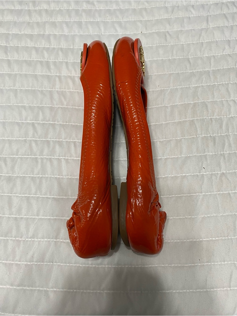 Tory Burch Reva Patent Leather Orange Ballet Flats Women’s Size 6 - Picture 9 of 11